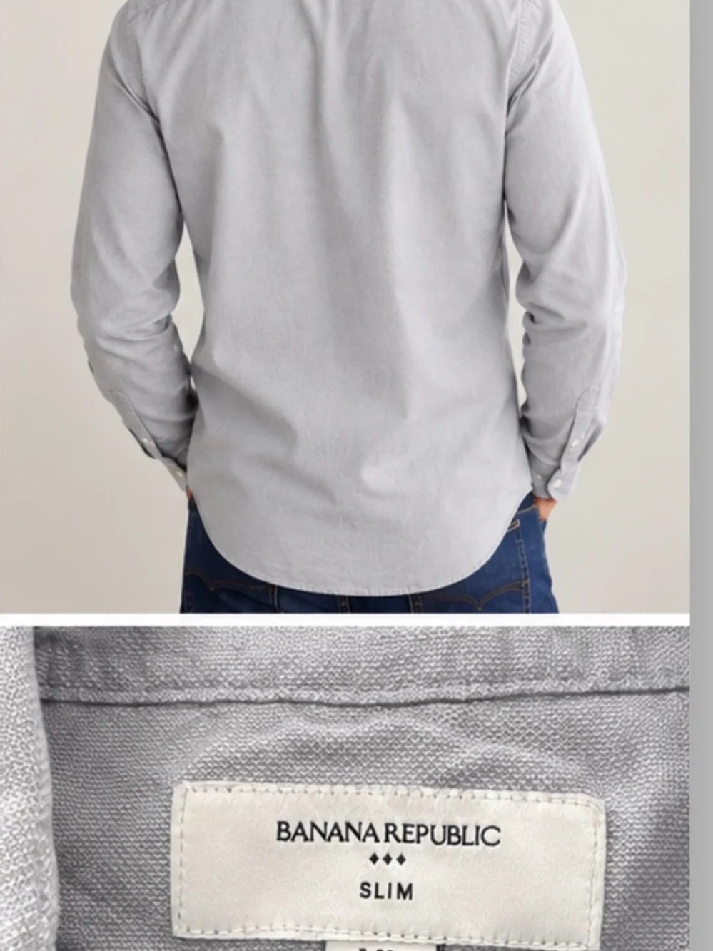 Banana Republic Light Gray Long-Sleeve Casual Button-Down Shirt